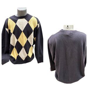 Vintage Field Gear Mens Diamond Argyle Pastel Yellow, Black, White, Large